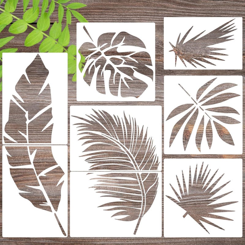 SUNVERSE Large Leaf Stencils for Painting on Walls Fern Palm Stencil Tropical Leaves Wall Stencils for Crafts Furniture Wood Fabrics - Image 1